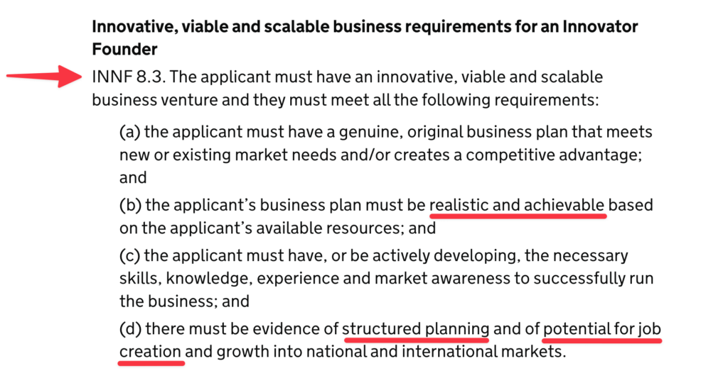innovative, viable and scable business requirements: Innovator founder requirements