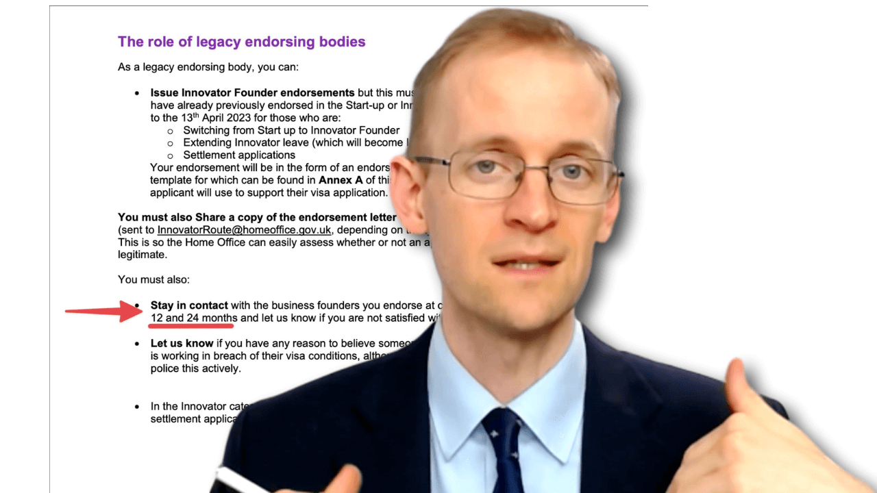 45 Endorsing bodies not holding contact meetings for those on the Innovator visa route!